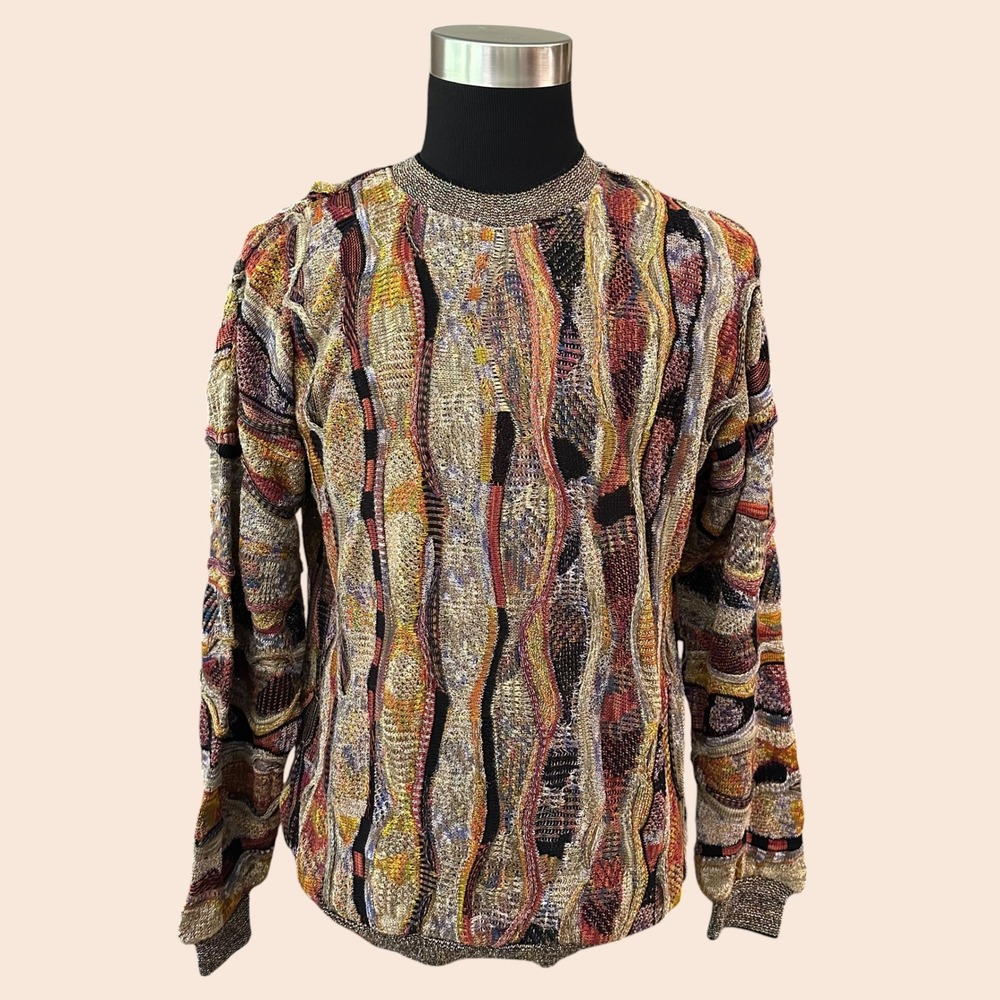 Tundra Vintage Coogi Style 3D Chunky Knit Sweater Multicolored Mens sz M
